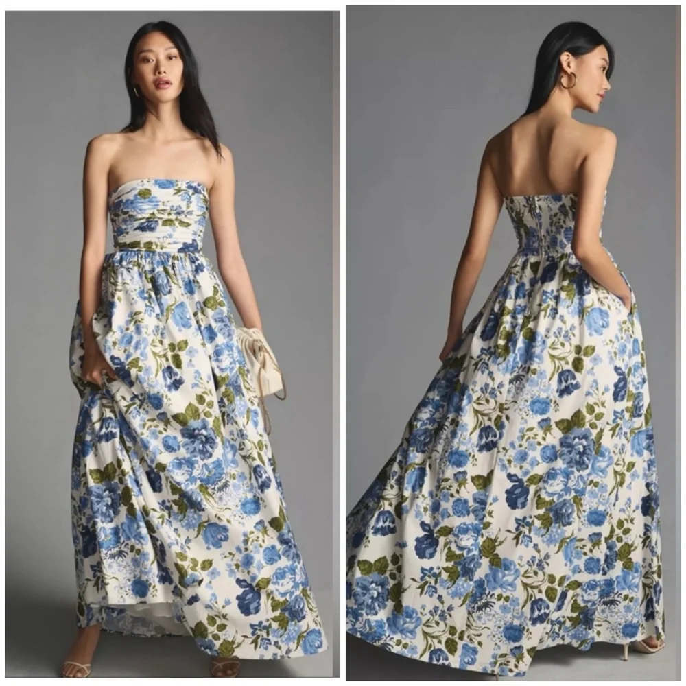 REFORMATION Kastoria Floral Blue and White Maxi Dress SZ US 2 - Picture 2 of 12